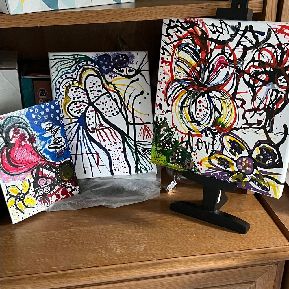 Dynamic Floral Abstract Painting Set - Multicolor